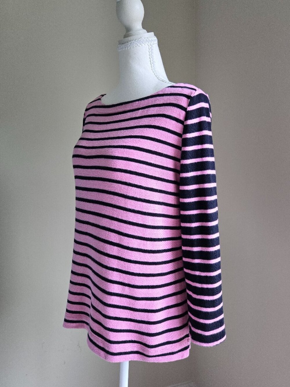 LOFT Pink & Black Striped Boatneck knit